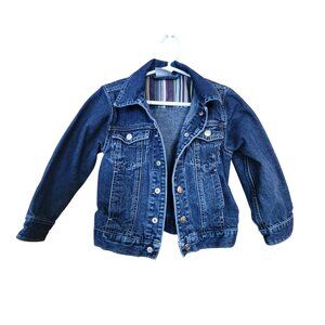 Hanna Andersson Kids Denim Jacket Button Closure Striped Lining Size 110